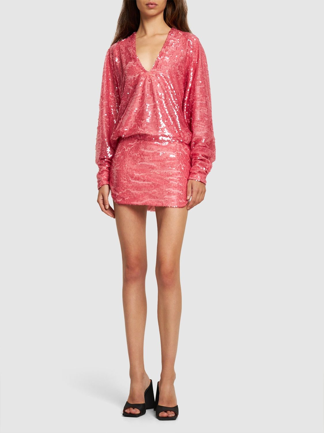 Shop Attico Gael Sequined V-neck Mini Dress In Light Pink