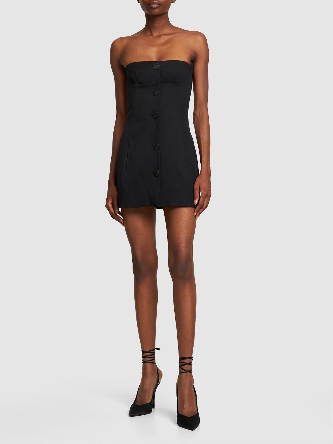 Shop Attico Strapless Cady Mini Dress W/ Buttons In Black