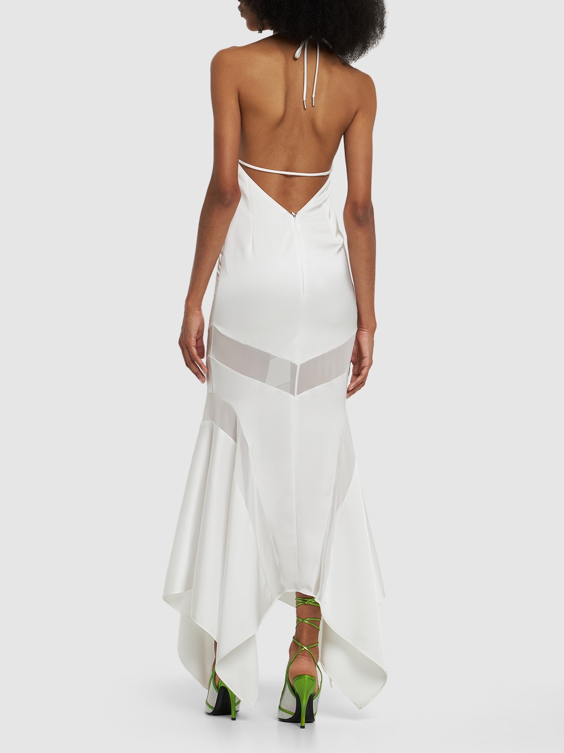 Shop Attico Saskia Satin & Mesh Long Dress In White