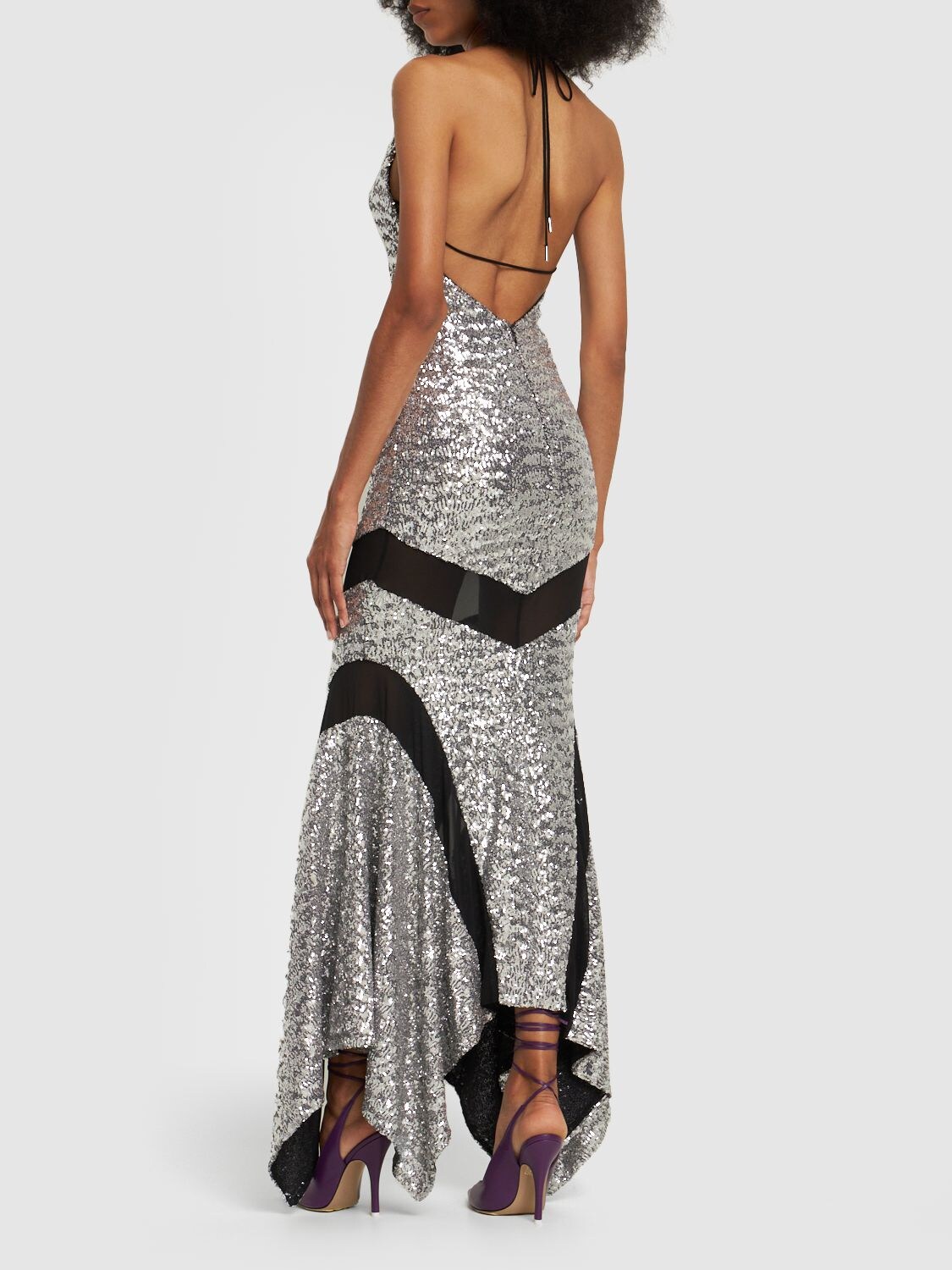 Shop Attico Saskia Sequined Long Dress In Silver,black