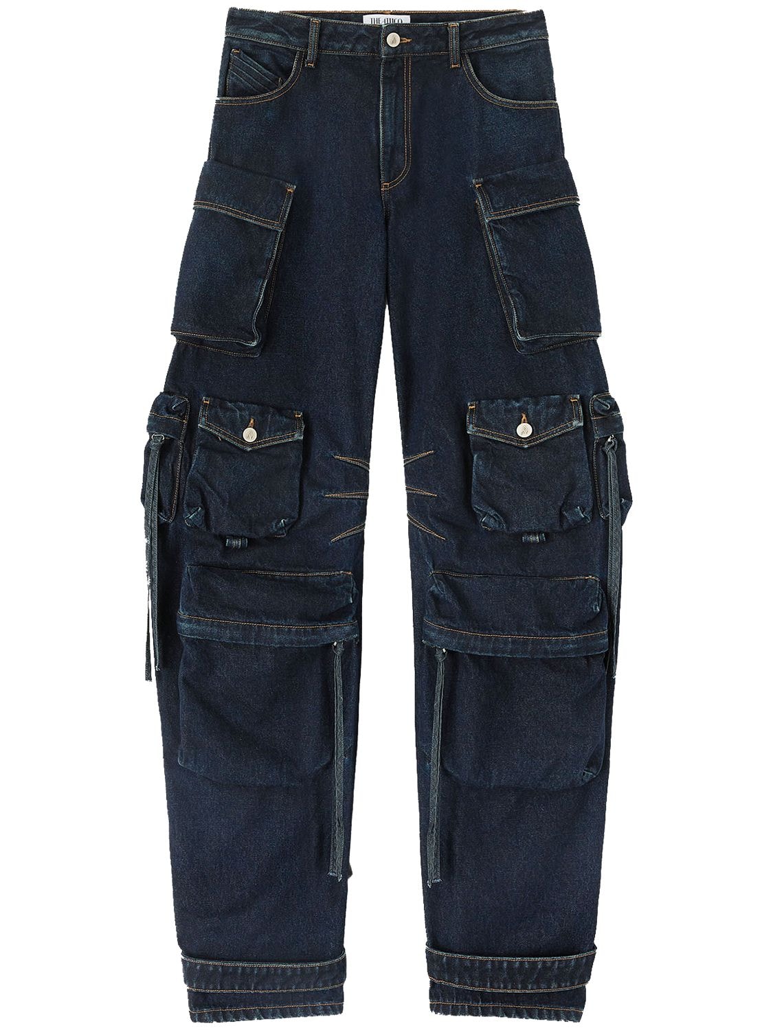 Shop Attico Fern Low Rise Wide Denim Cargo Jeans In Blue