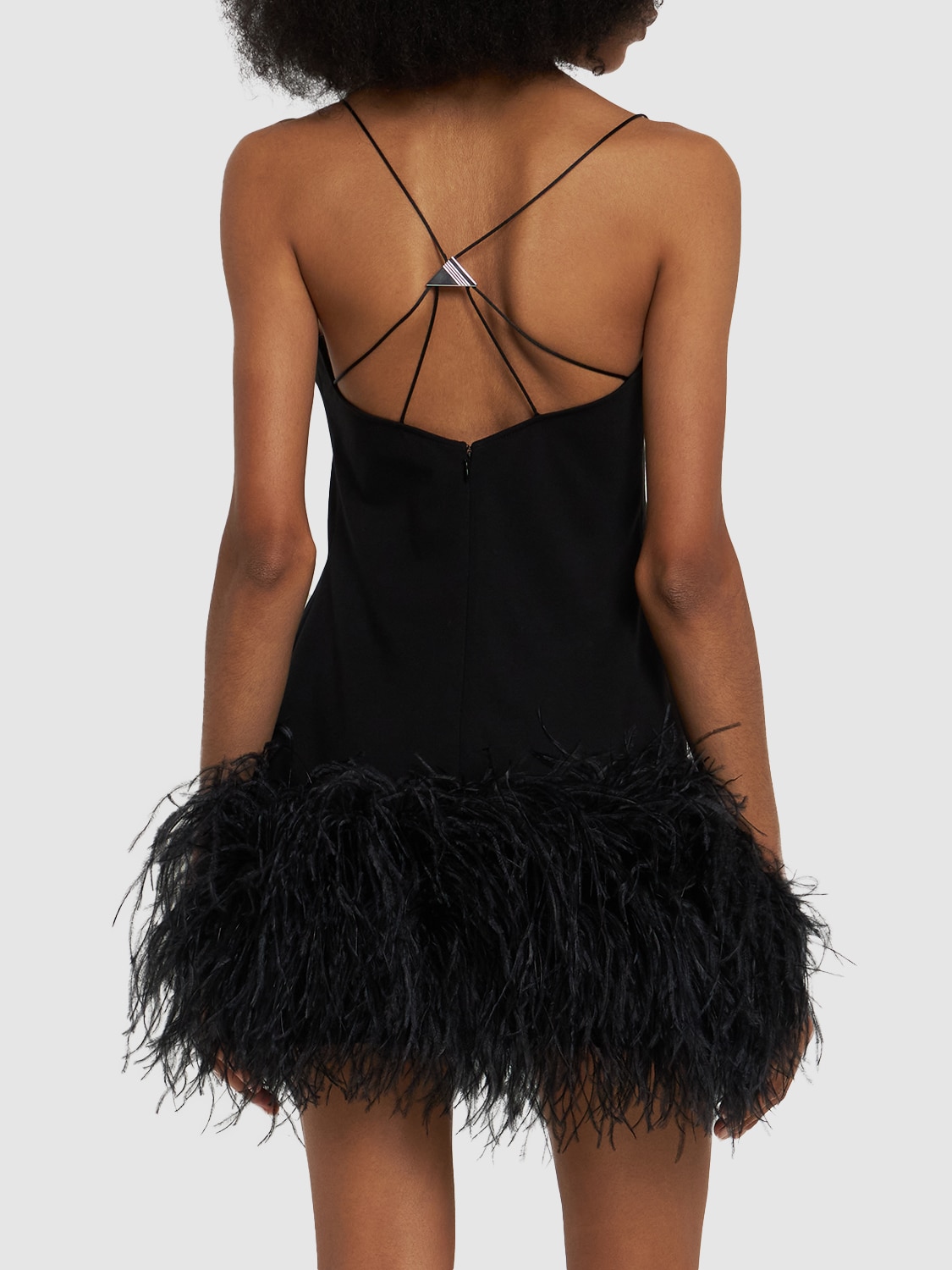 Shop Attico Fujiko Jersey Mini Dress W/ Feathers In Black