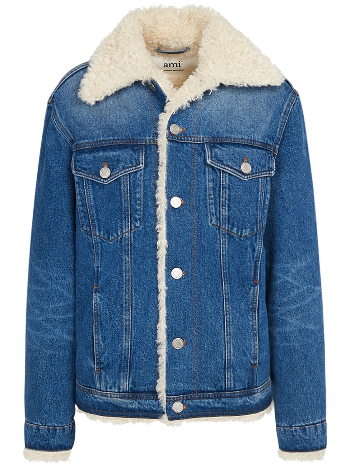 Shop Ami Alexandre Mattiussi Trucker Cotton Denim Jacket In Blue