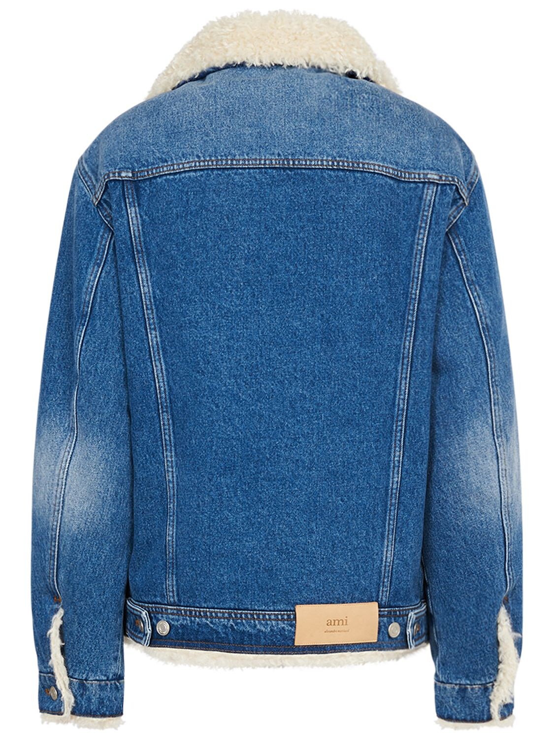 Shop Ami Alexandre Mattiussi Trucker Cotton Denim Jacket In Blue