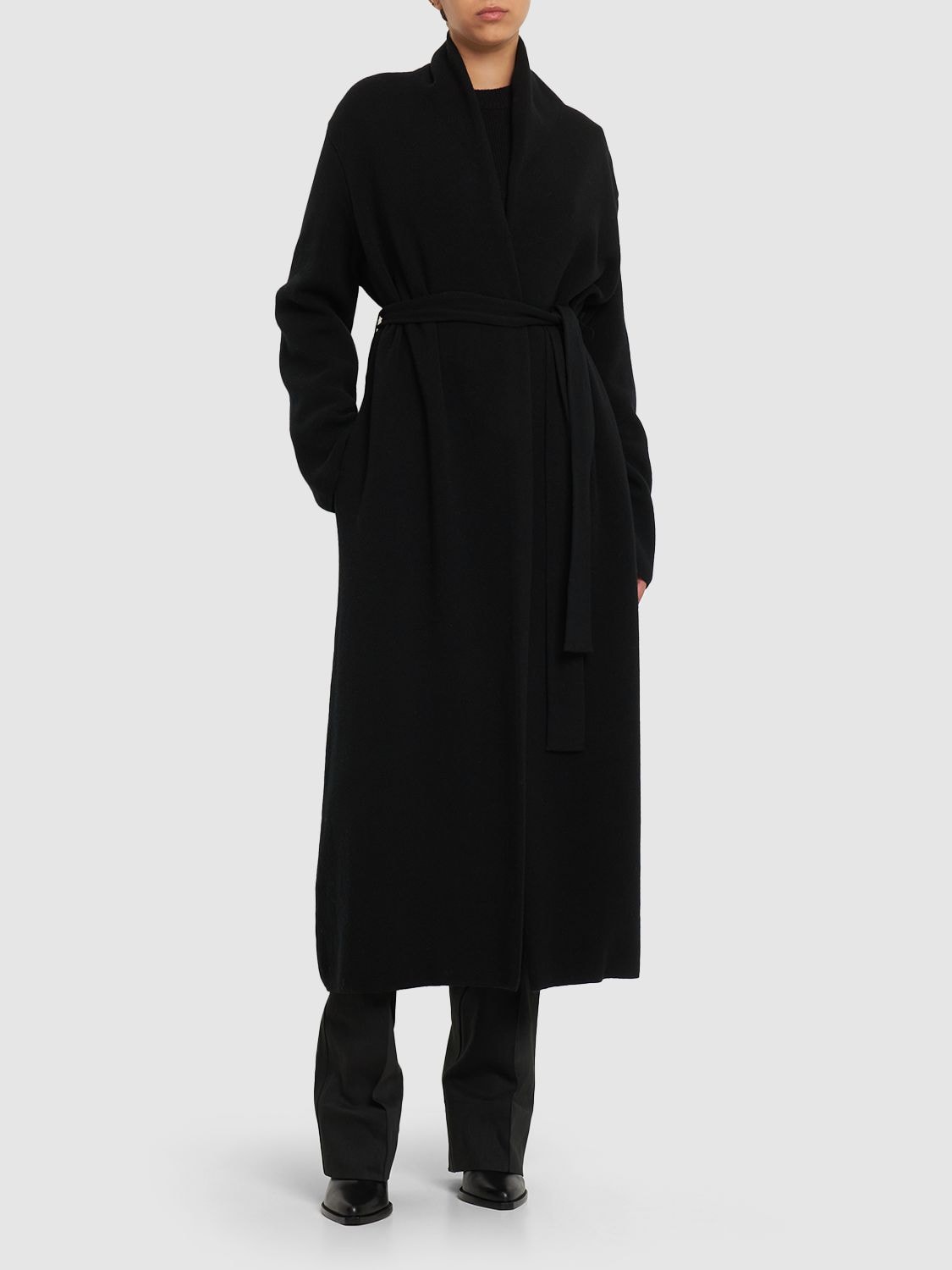 Shop Annagreta Sissi Belted Wool Coat In Black