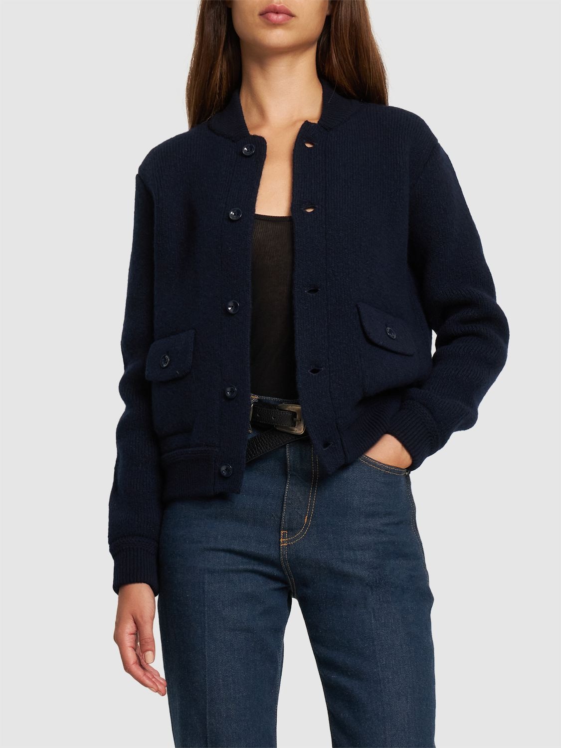 Shop Annagreta Greta Wool Bomber Jacket In Blue,black