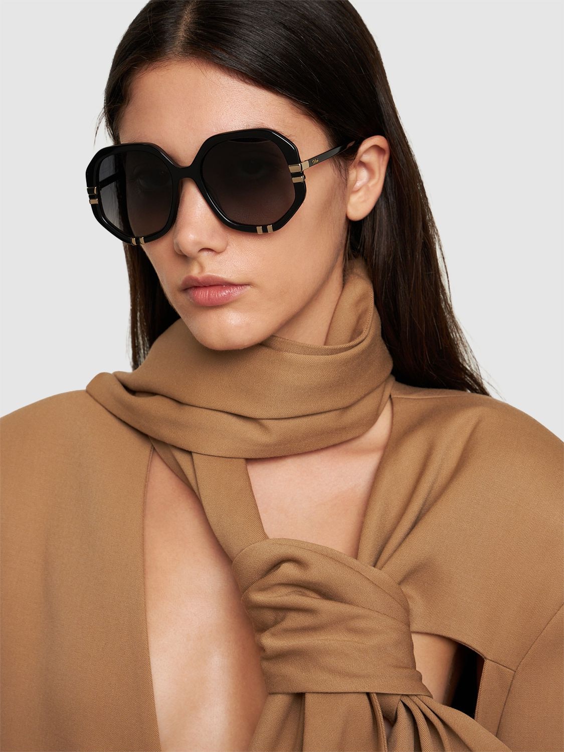 Shop Chloé West Geometric Bio-acetate Sunglasses In Black,grey