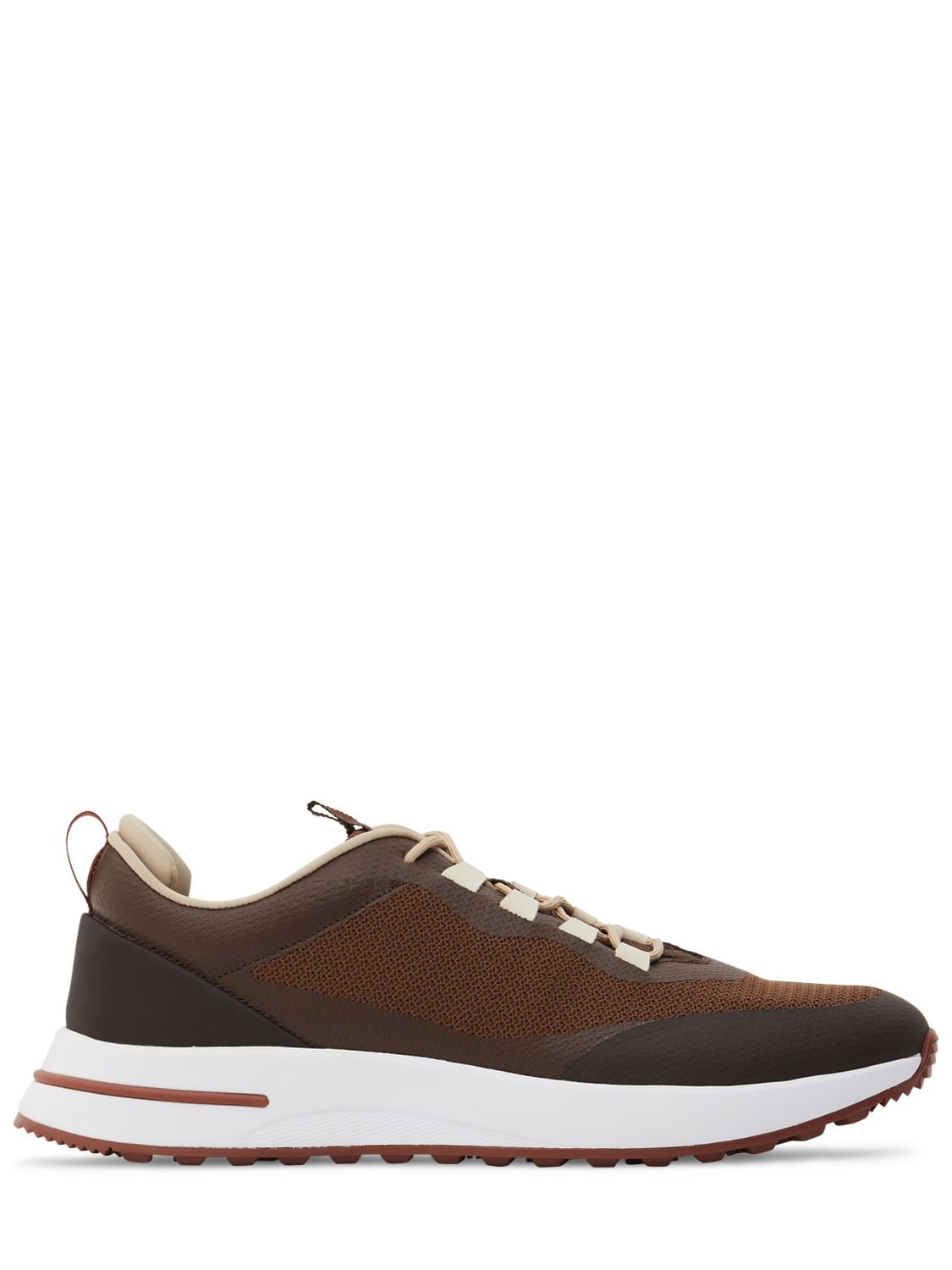 Loro Piana Weekend Walk Leather-trimmed Mesh Trainers In Brown
