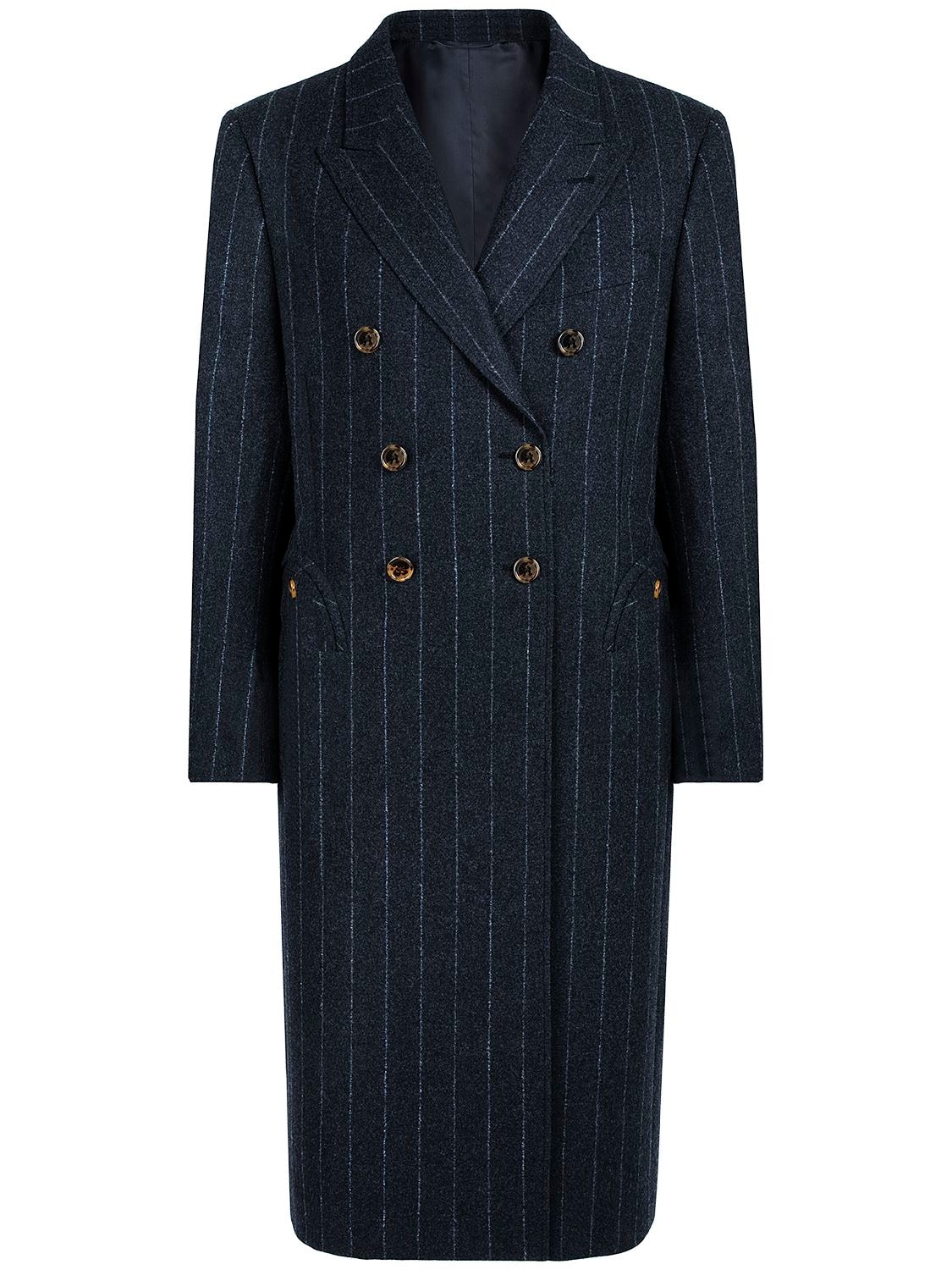 Image of Ferien Pinstriped Wool & Cashmere Coat