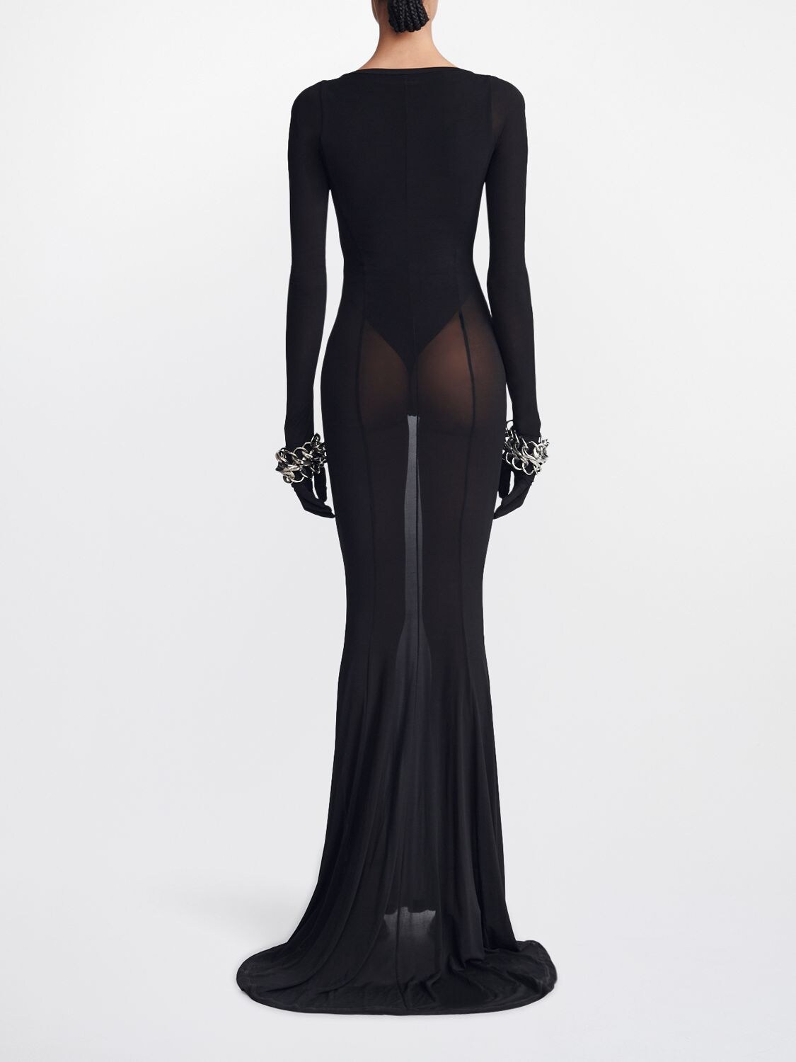 Shop Dion Lee Gloved Sheer Jersey Long Cutout Dress In Black