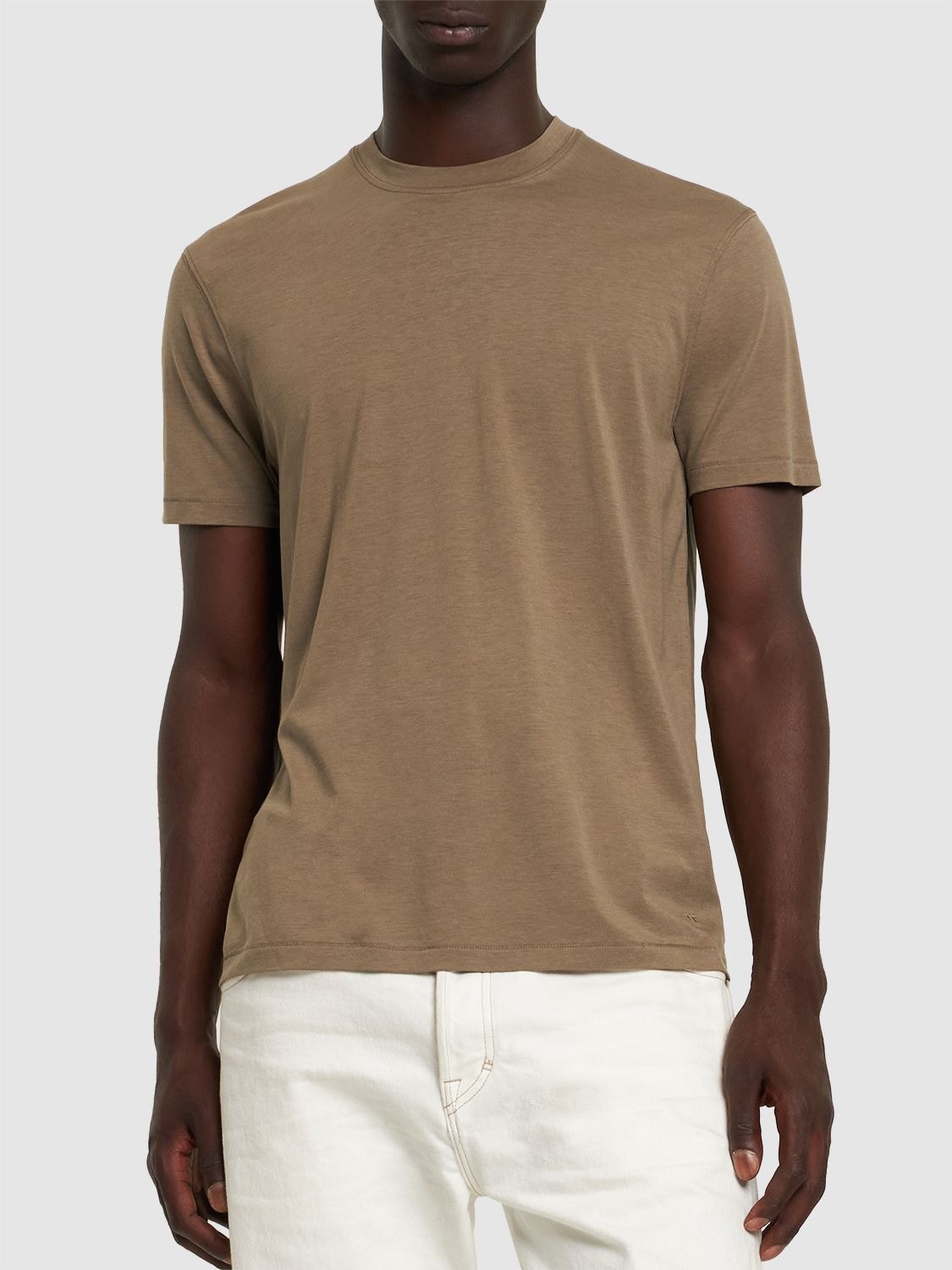 Shop Tom Ford Lyocell & Cotton S/s Crewneck T-shirt In Dark Olive