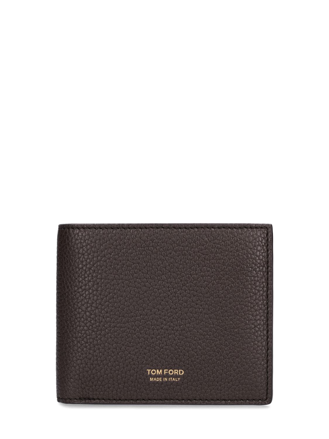 Tom Ford Soft Grain Leather Wallet W/logo In Chocolate