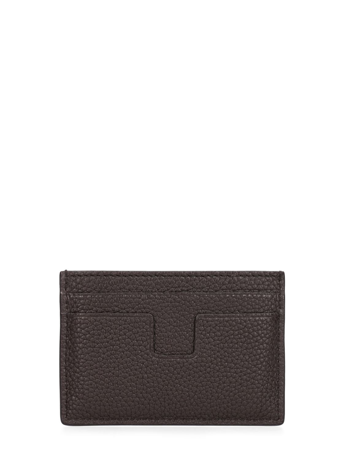 Shop Tom Ford Soft Grain Leather Card Holder In Chocolate