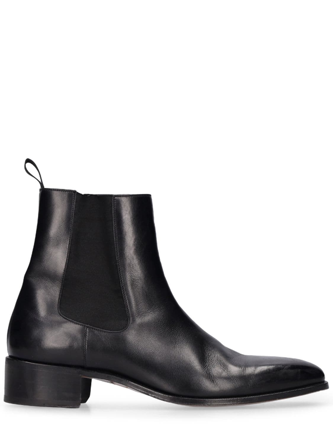 Tom Ford 40mm Burnished Leather Ankle Boots In Black