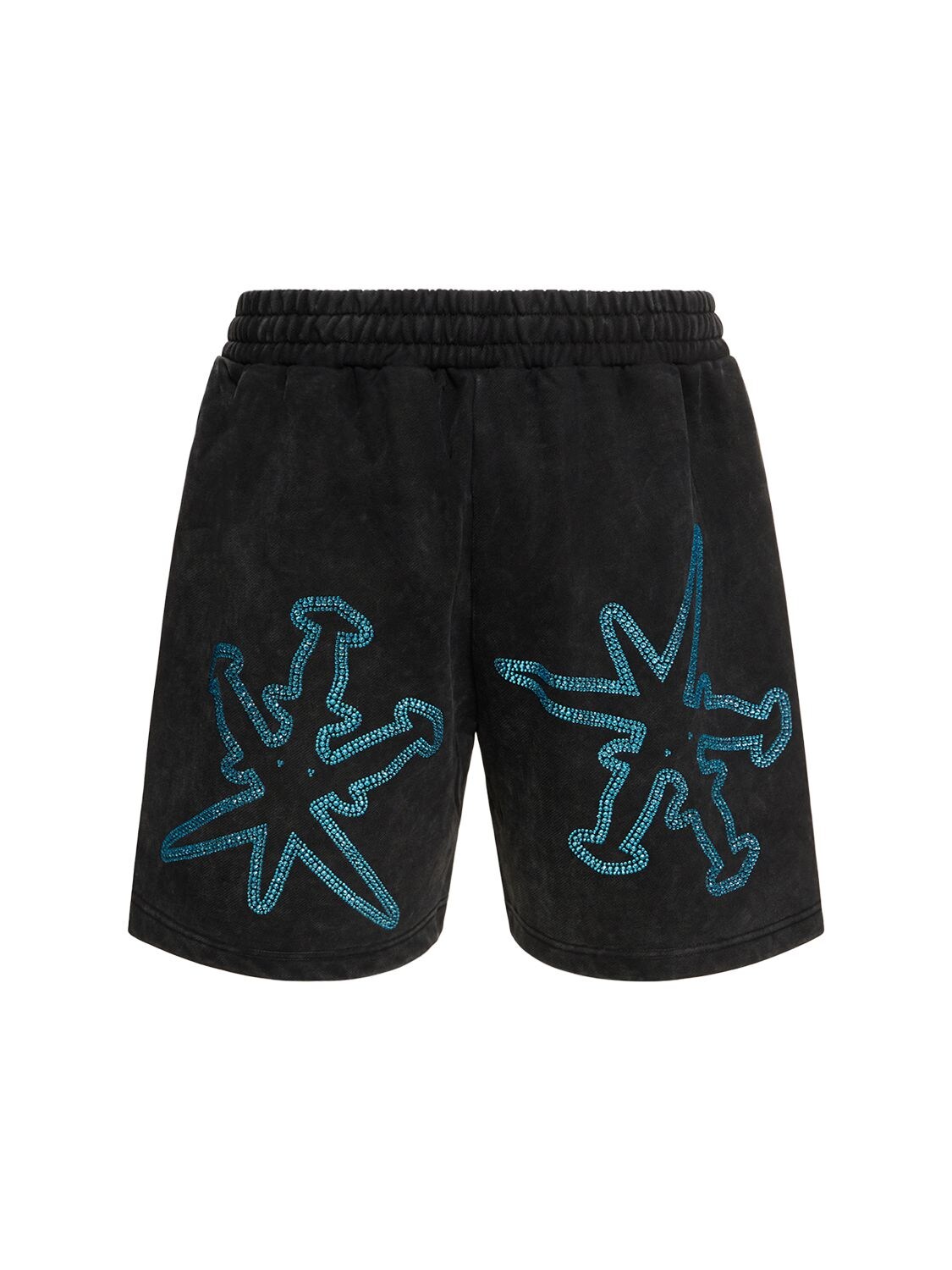 Shop Unknown Rhinestone Dagger Cotton Blend Shorts In Black,blue