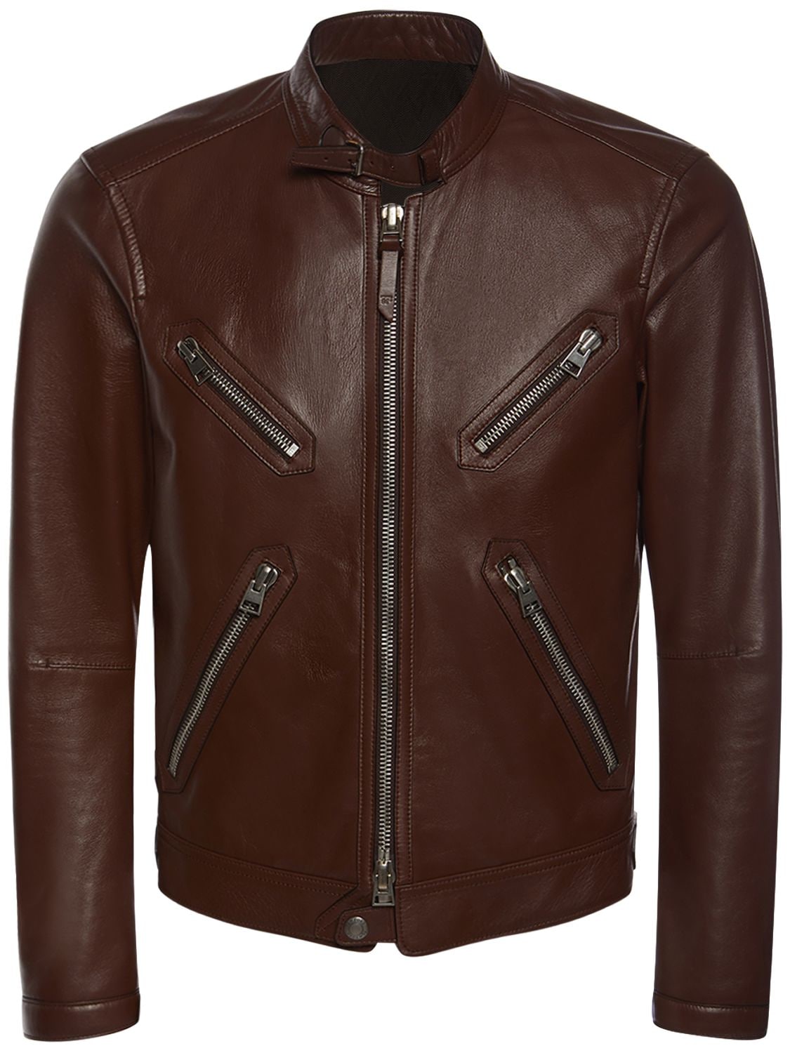 Tom Ford Leather Biker Jacket In Brown