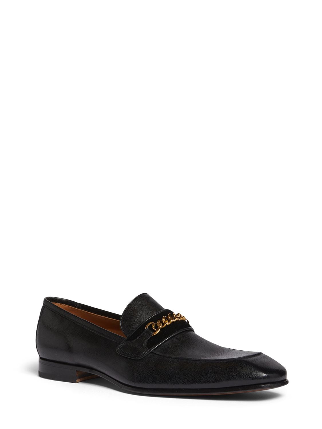 Shop Tom Ford Chain Leather Loafers In Black