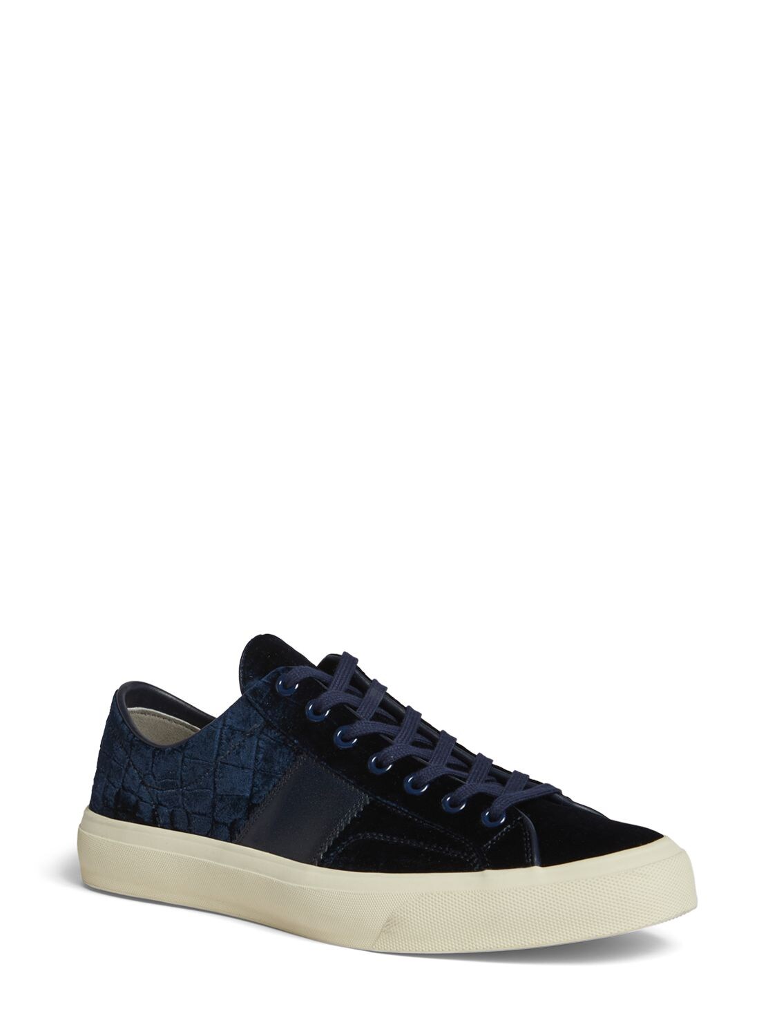 Shop Tom Ford Leather Low Top Sneakers In Blue,beige