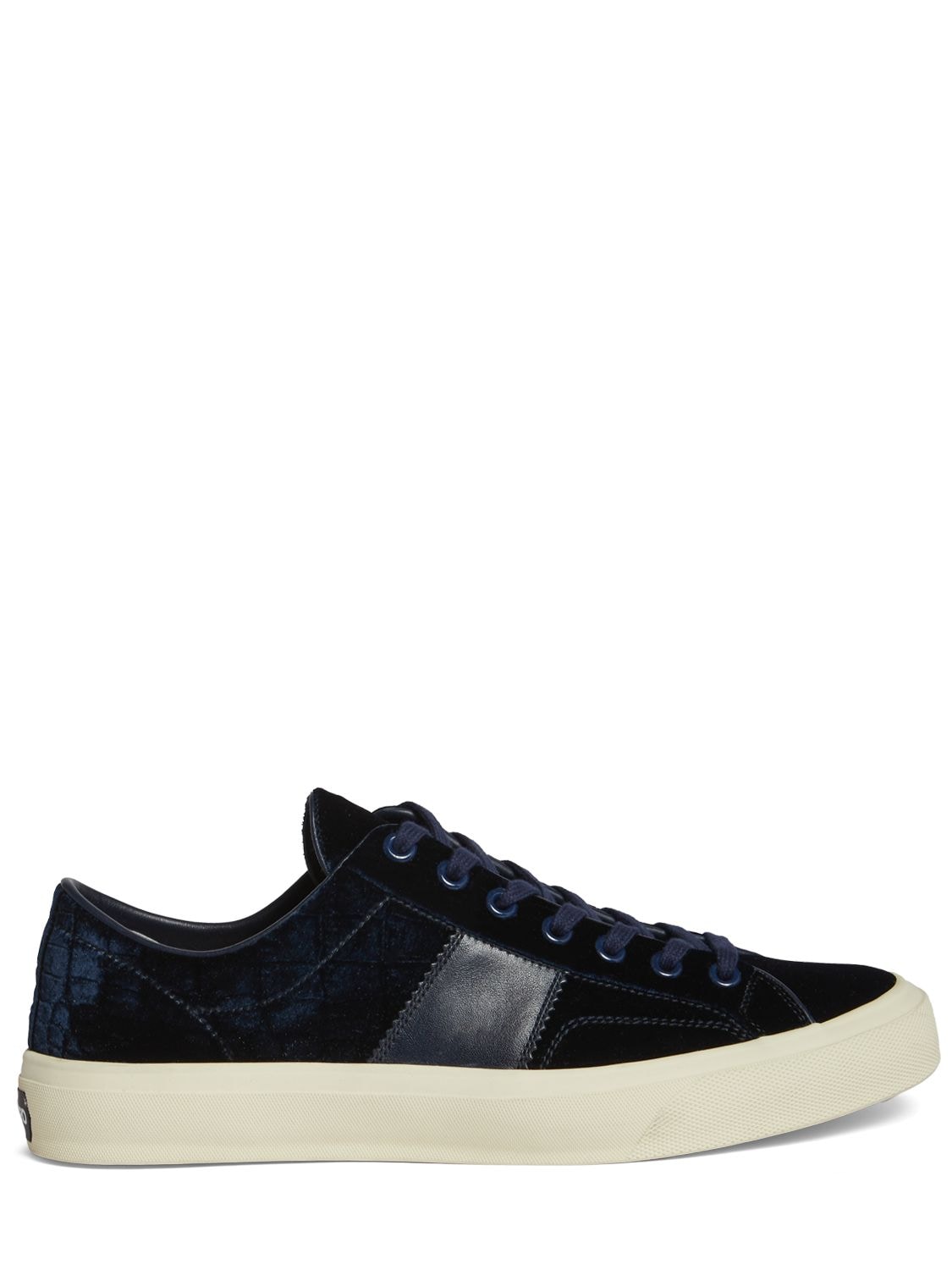 Tom Ford Leather Low Top Sneakers In Blue,beige