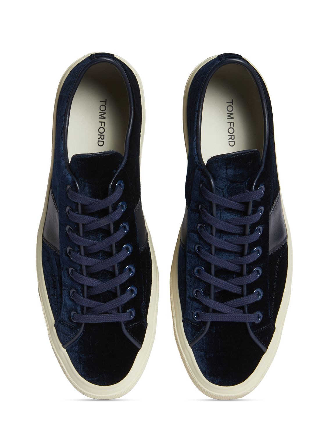 Shop Tom Ford Leather Low Top Sneakers In Blue,beige
