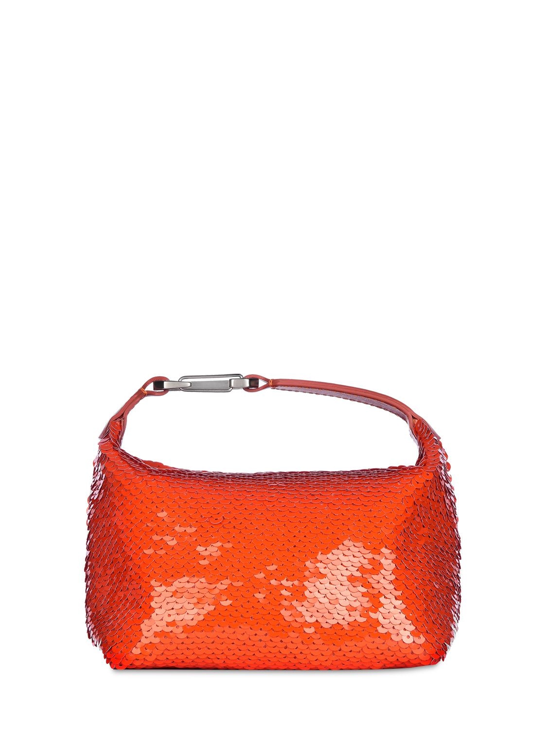 Eéra Moon Sequined Leather Top Handle Bag In Orange