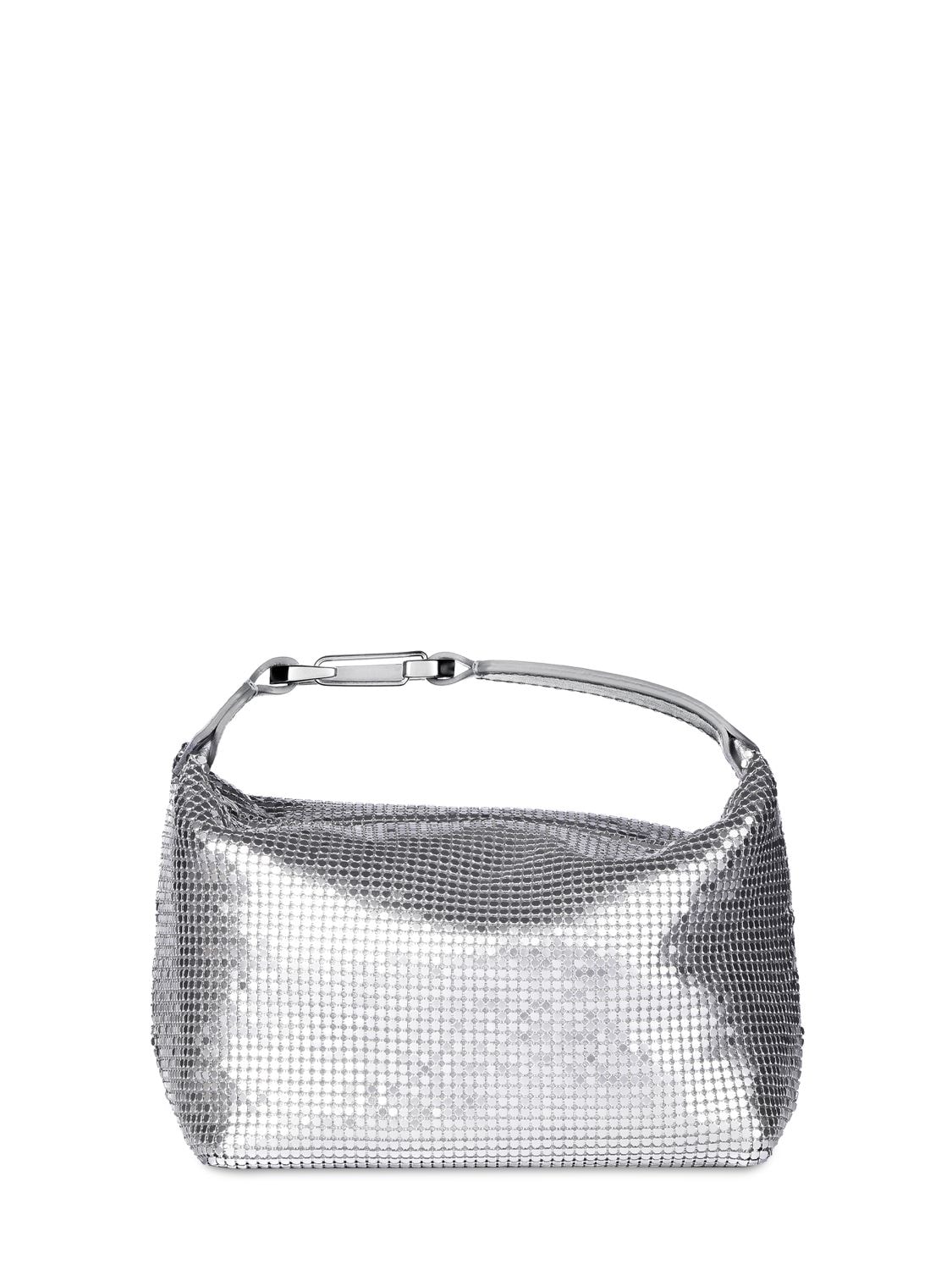 Eéra Moon Leather & Metal Mesh Top Handle Bag In Silver