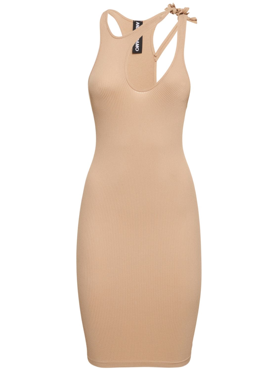 Andreädamo Ribbed Jersey Mini Dress W/double Straps In Nude 001
