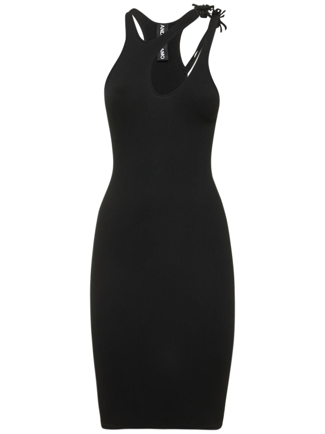 Shop Andreädamo Ribbed Jersey Mini Dress W/double Straps In Black 004