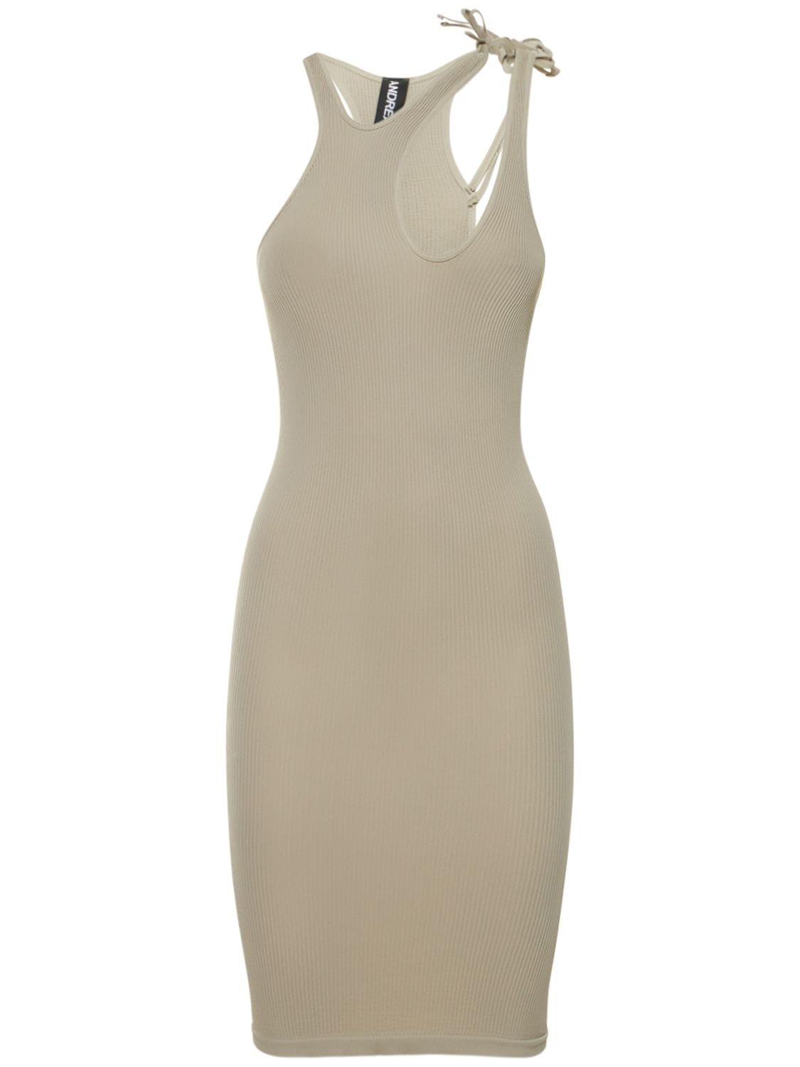 Shop Andreädamo Ribbed Jersey Mini Dress W/double Straps In Grey