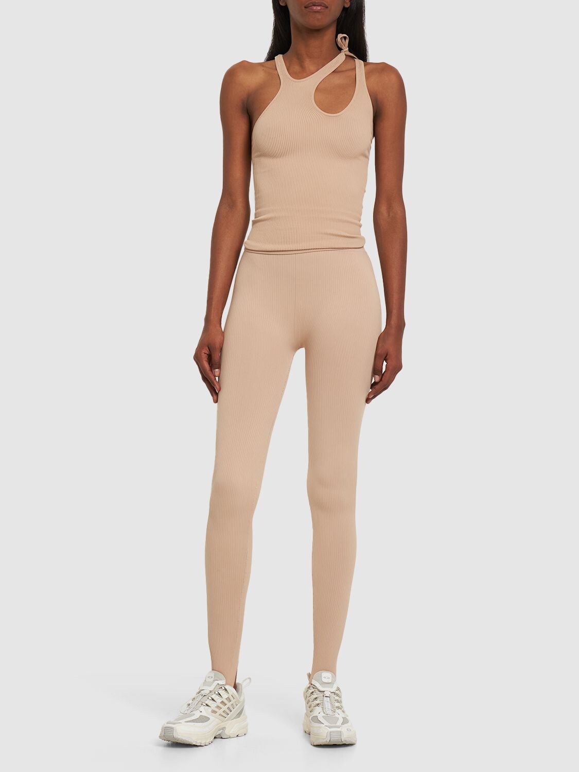 Shop Andreädamo Ribbed Jersey Leggings W/ Stirrups In Nude 001