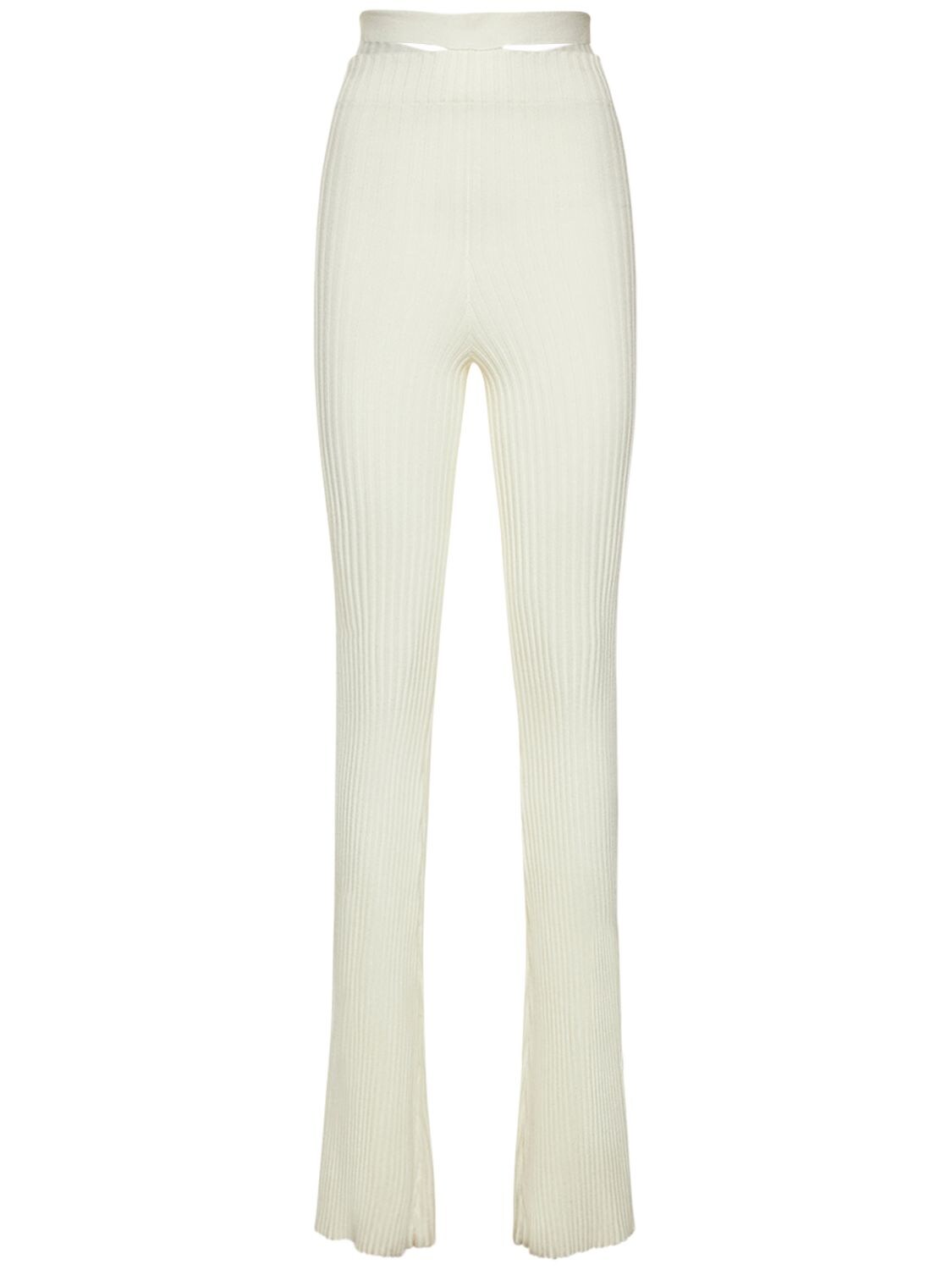 Rib Knit Stretch Viscose Flared Pants – WOMEN > CLOTHING > PANTS