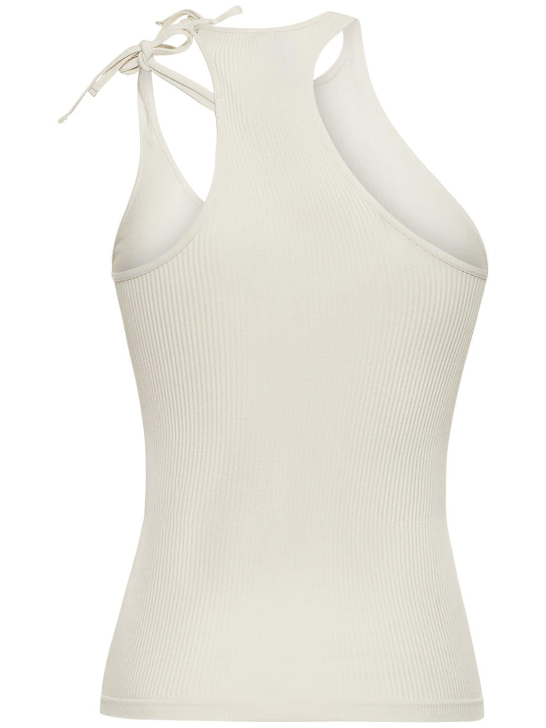Shop Andreädamo Ribbed Jersey Top W/ Double Straps In Ivory
