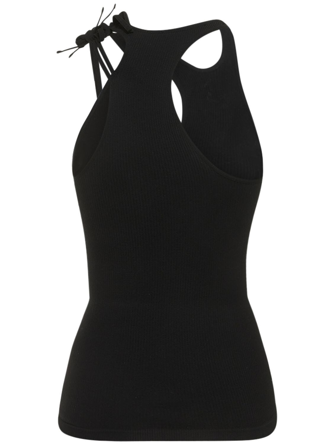 Shop Andreädamo Ribbed Jersey Top W/ Double Straps In Black 004