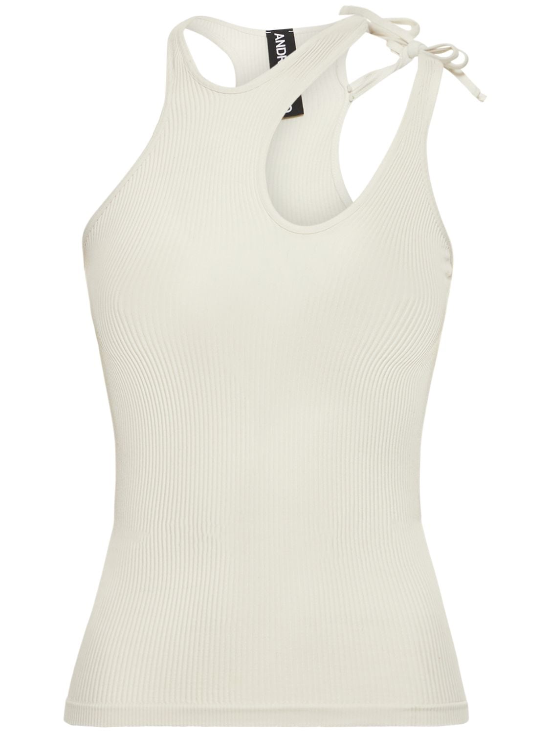 Andreädamo Ribbed Jersey Top W/ Double Straps In Ivory
