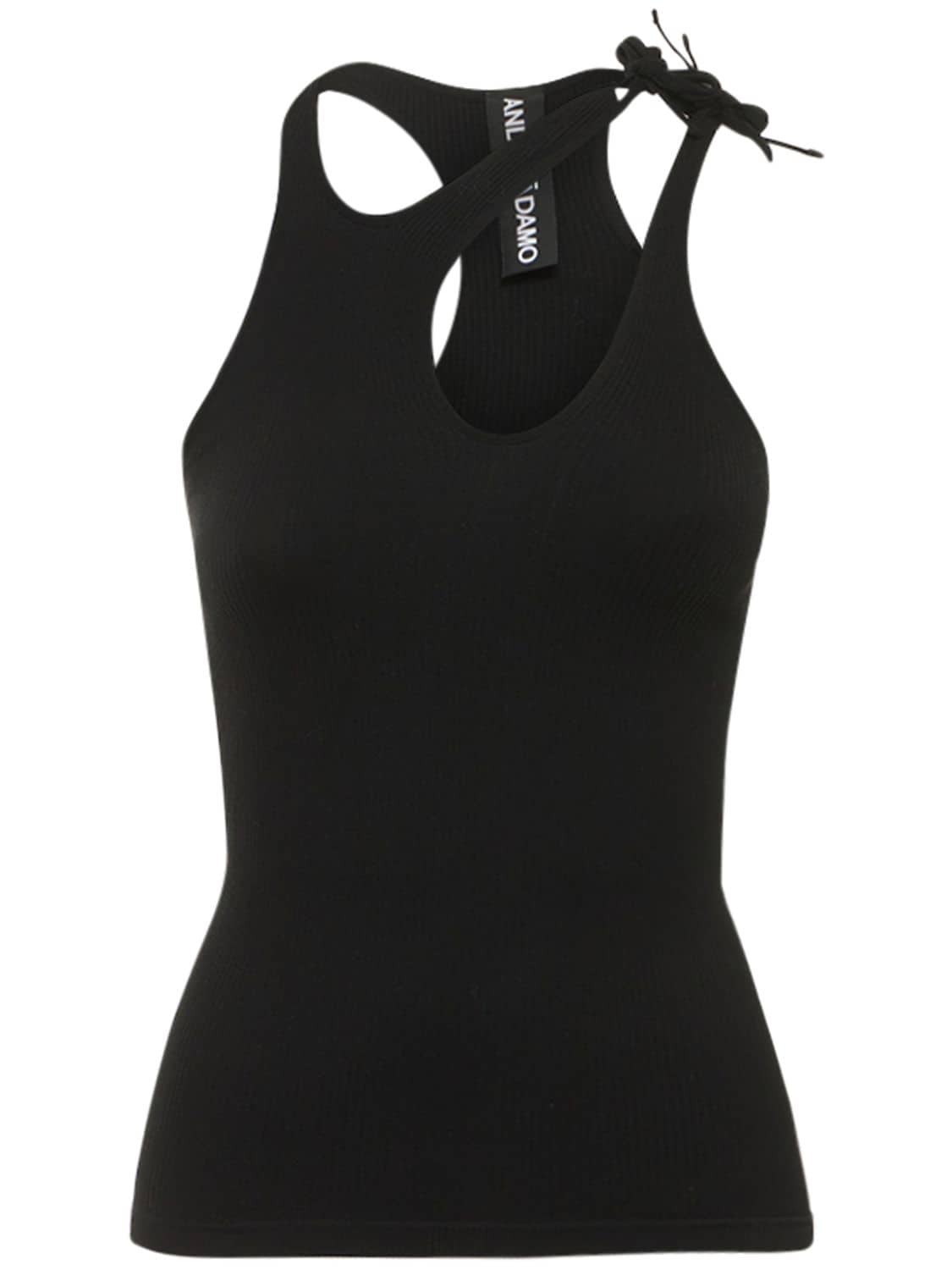 Andreädamo Ribbed Jersey Top W/ Double Straps In Black 004
