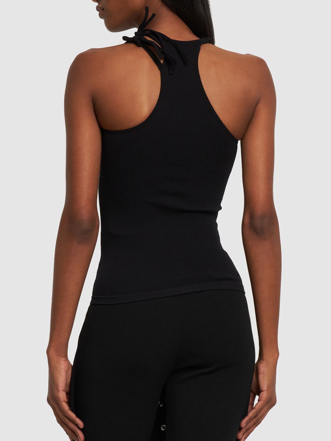 Shop Andreädamo Ribbed Jersey Top W/ Double Straps In Black 004