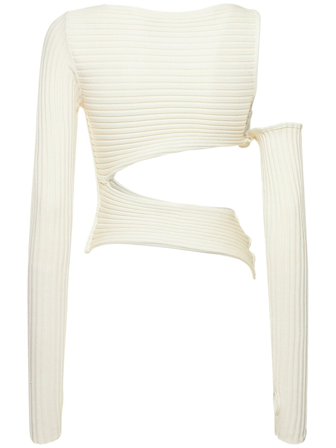 Shop Andreädamo Ribbed Knit Cutout Long Sleeve Top In Ivory