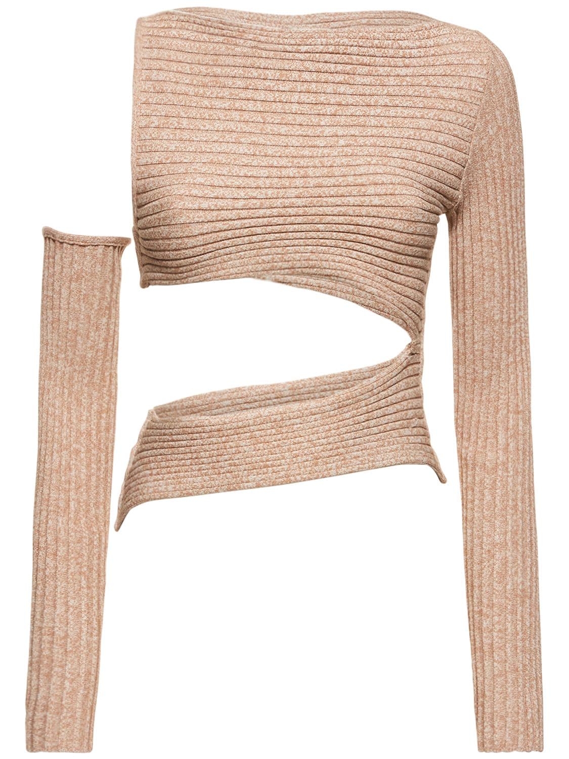 Image of Ribbed Knit Cutout Long Sleeve Top