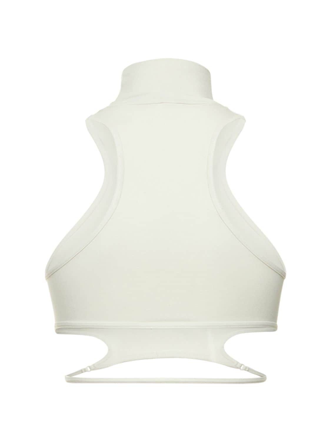 Shop Andreädamo Sculpting Jersey Halter Neck Top In White