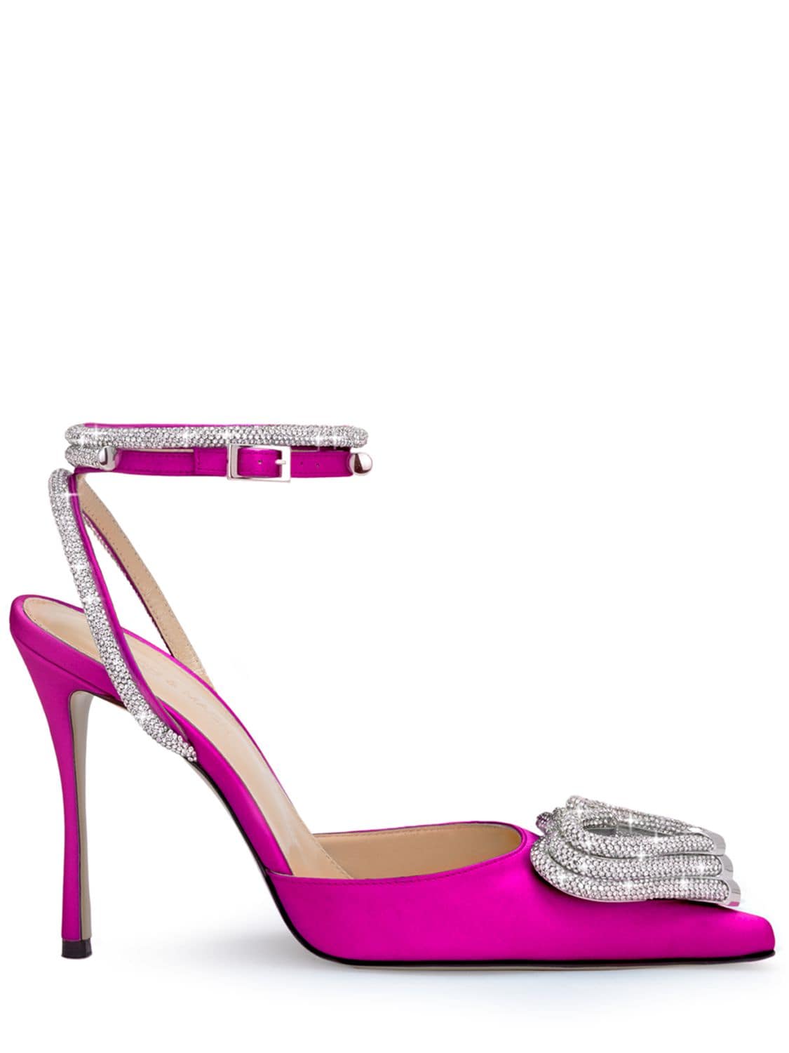 Shop Mach & Mach 110mm Triple Heart Satin Pumps In Fuchsia