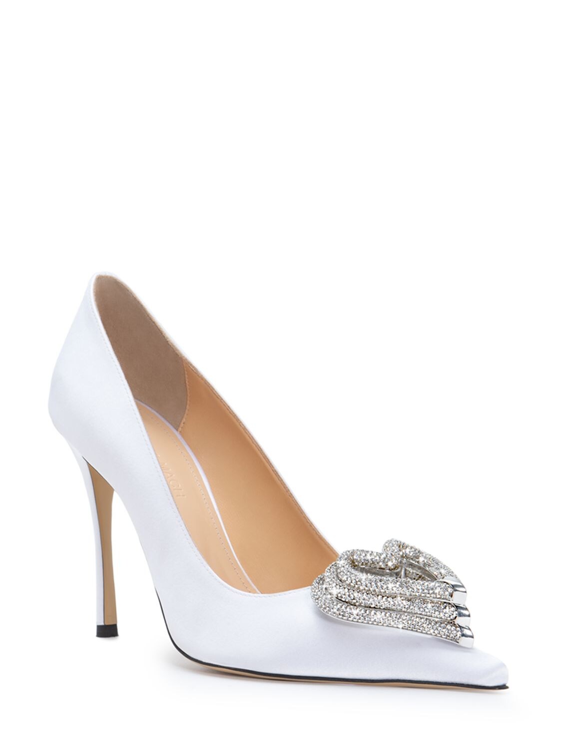 Shop Mach & Mach 110mm Triple Heart Satin Pumps In White