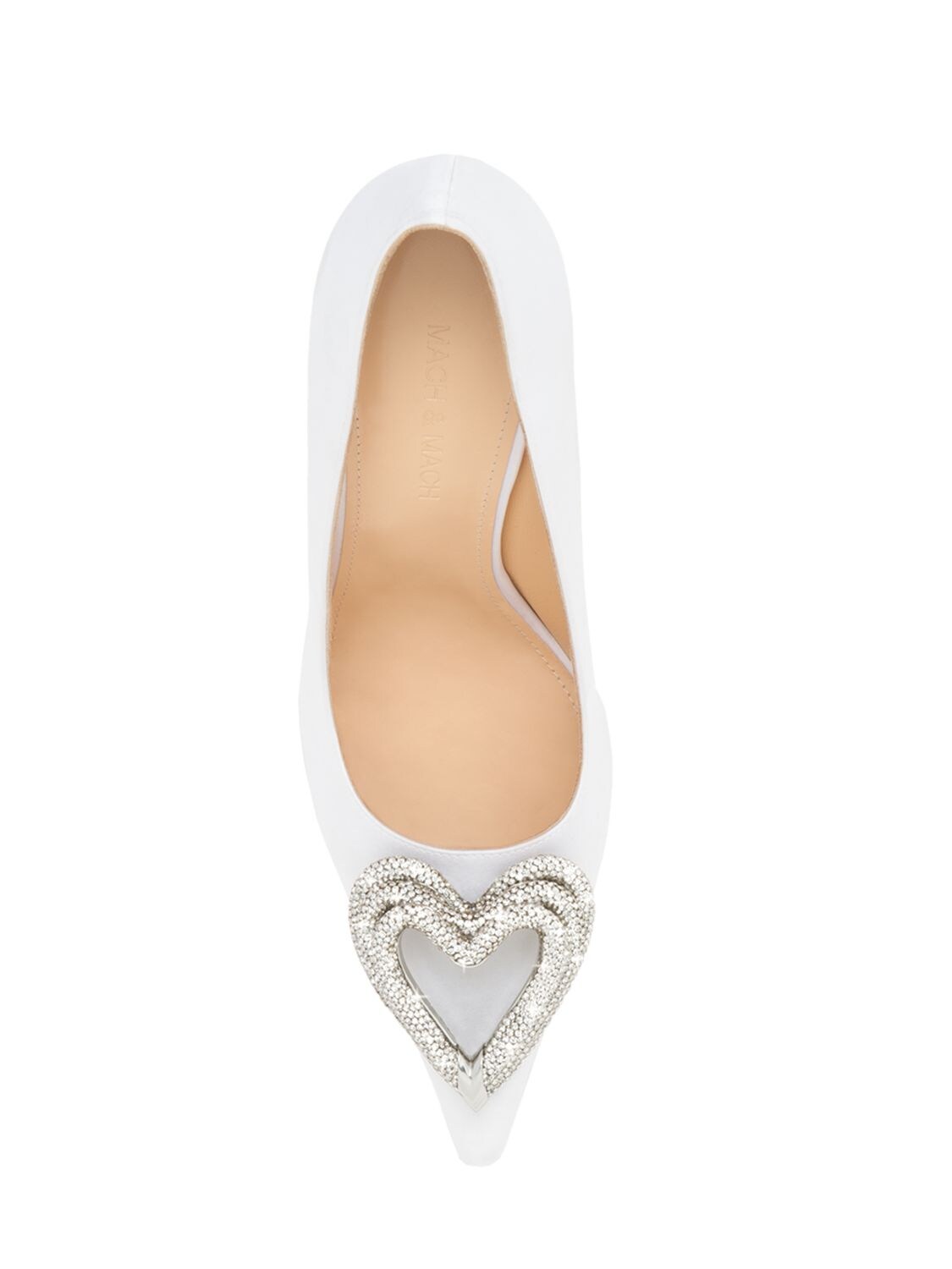 Shop Mach & Mach 110mm Triple Heart Satin Pumps In White