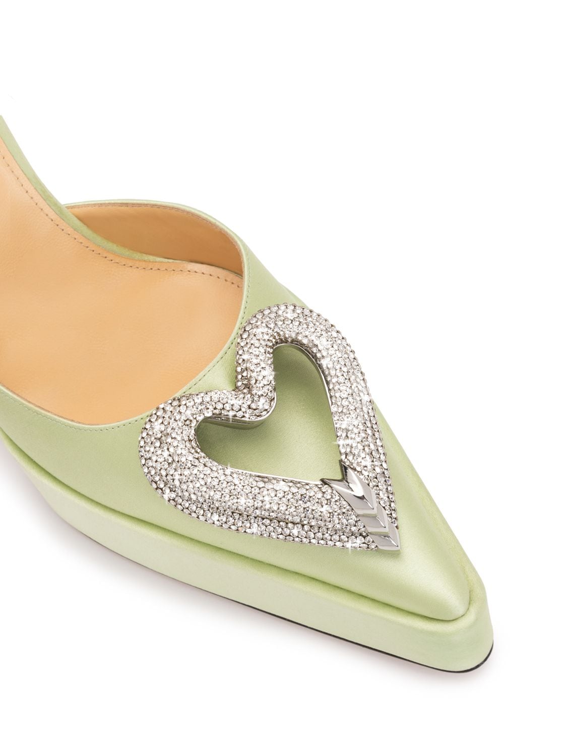 Shop Mach & Mach 140mm Triple Heart Satin Platforms In Pistachio