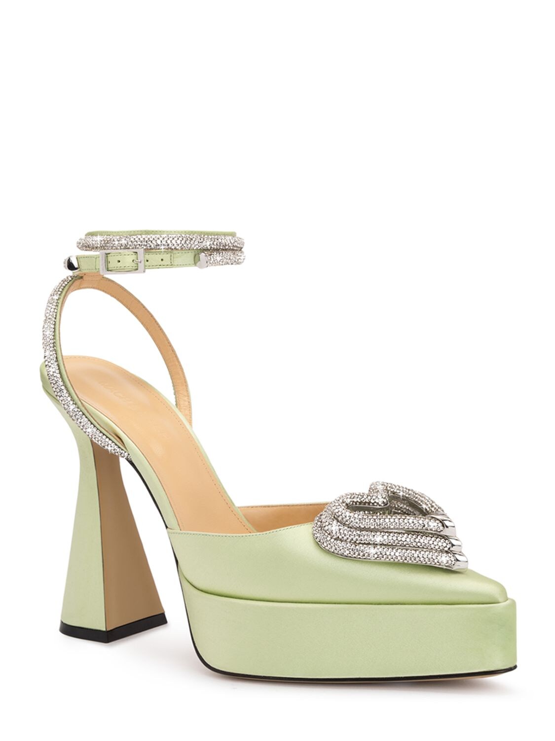 Shop Mach & Mach 140mm Triple Heart Satin Platforms In Pistachio