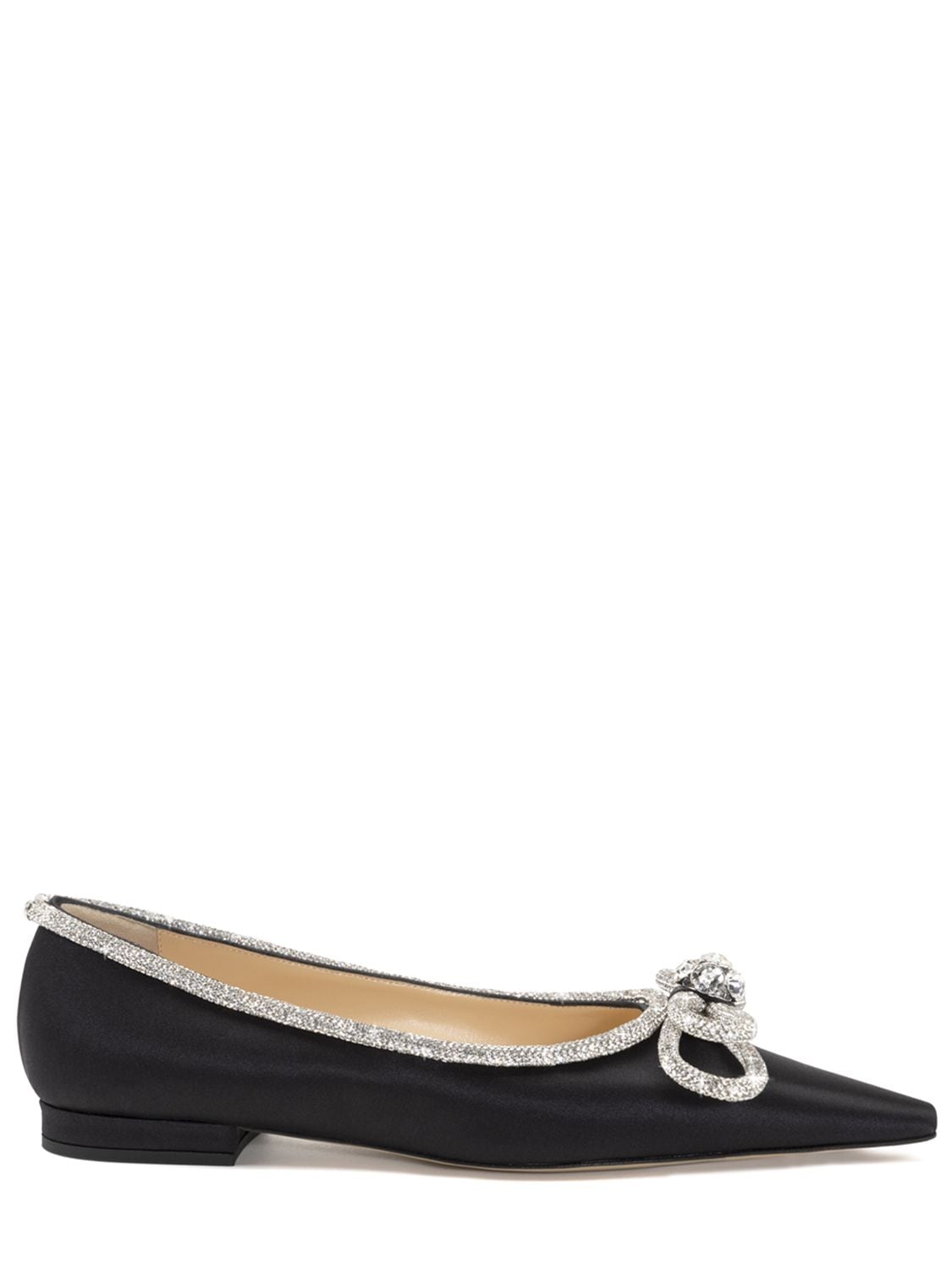 Mach & Mach 10mm Double Bow Satin Flats In Black