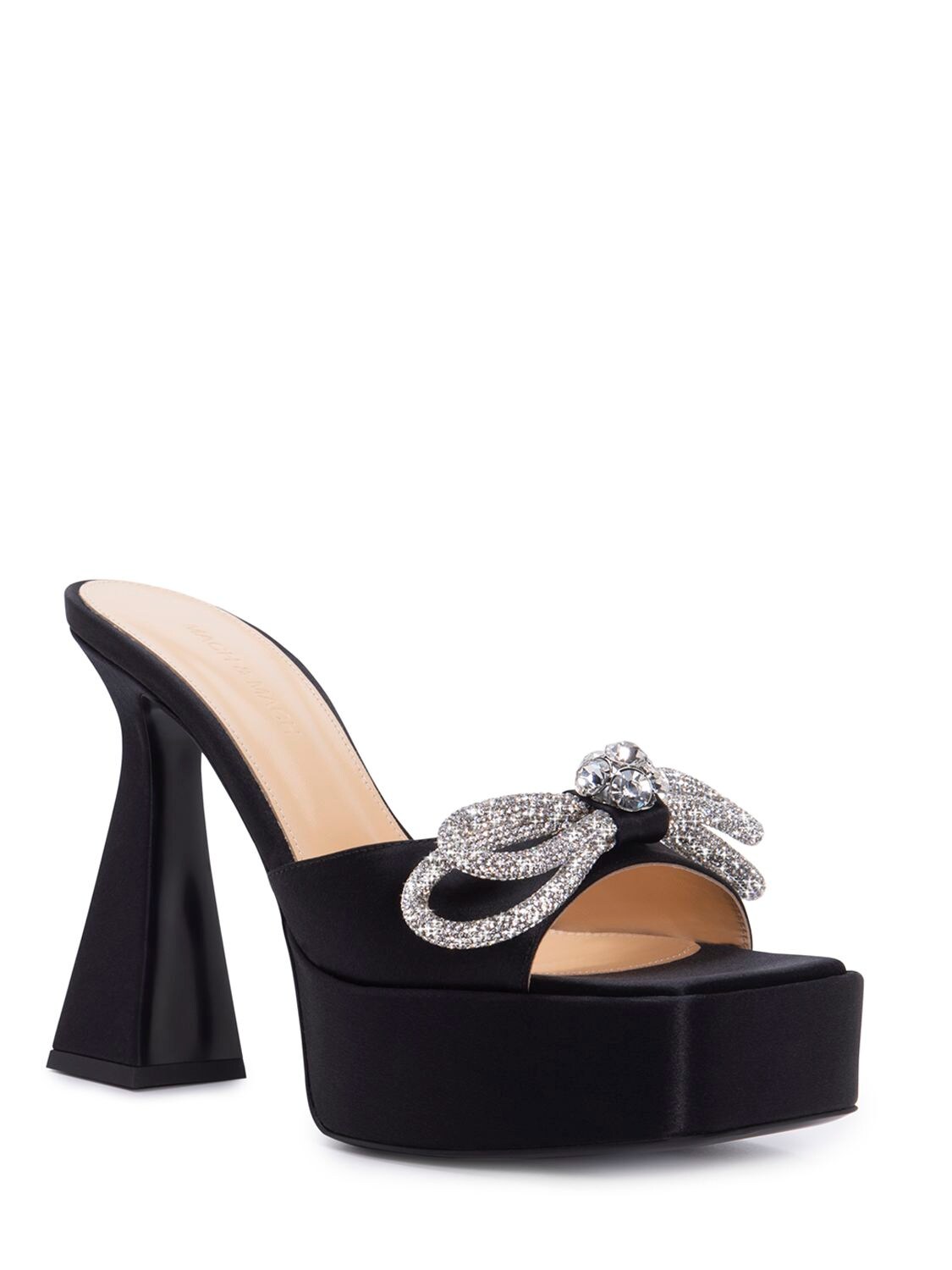 Shop Mach & Mach 140mm Double Bow Satin Mules In Black