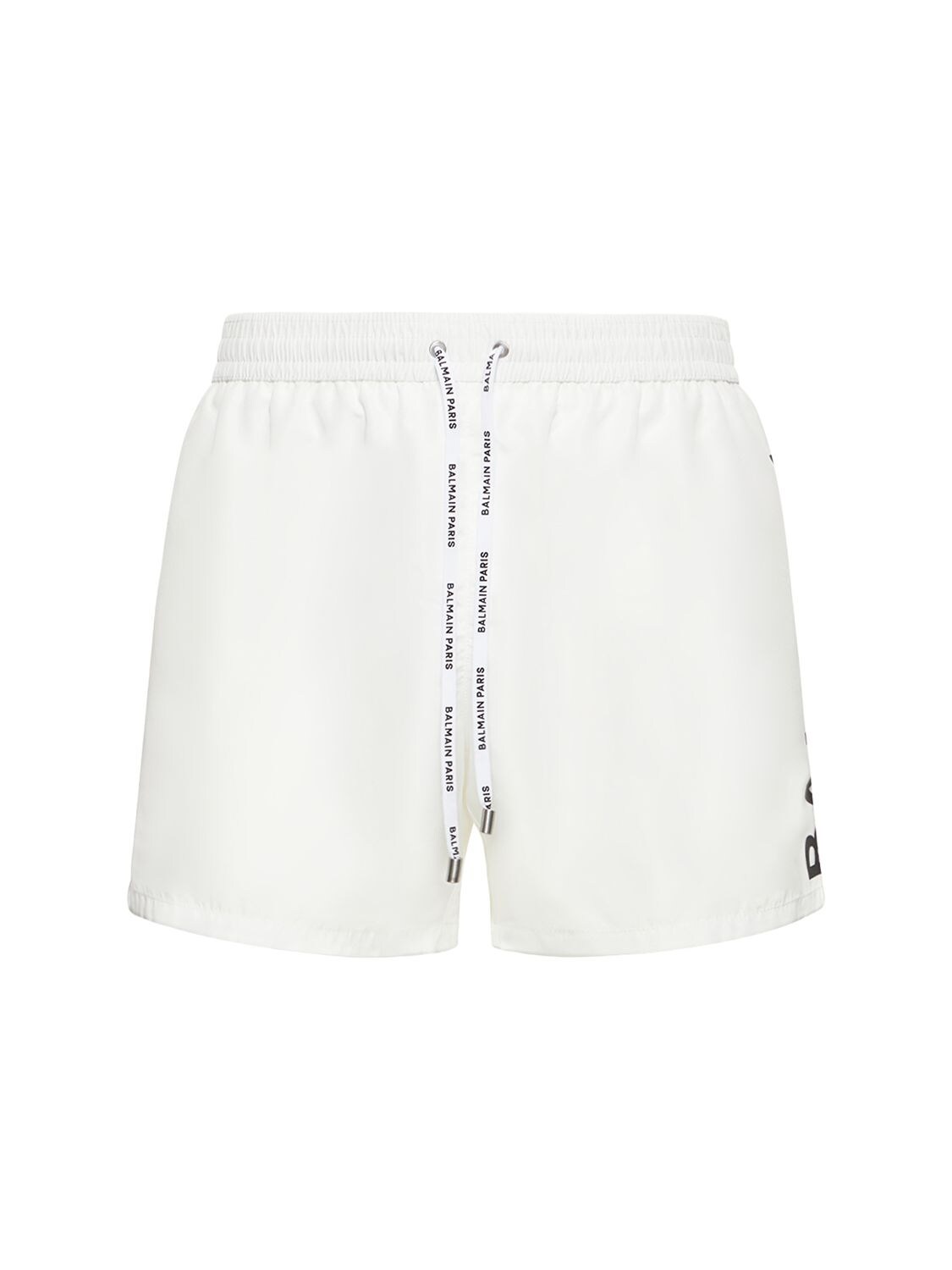 Balmain Underwear Logo Boxer Swim Shorts In White,black