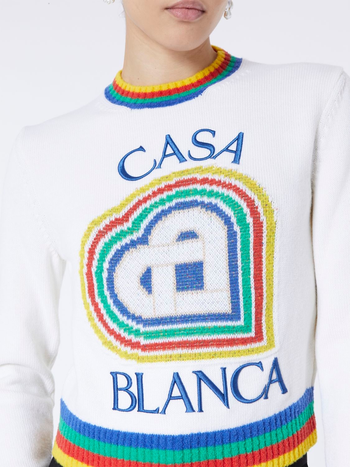 Shop Casablanca Heart Logo Wool Knit Sweater In Multicolor