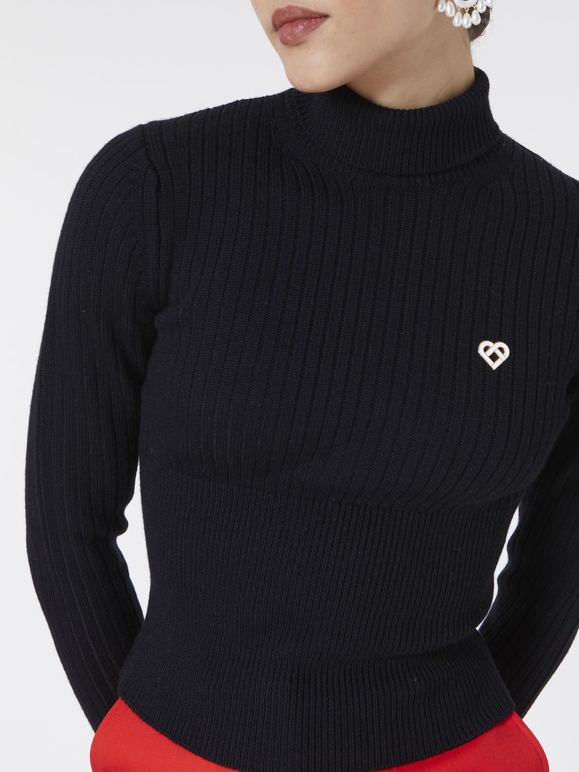 Shop Casablanca Wool Rib Knit Turtleneck Sweater In Black