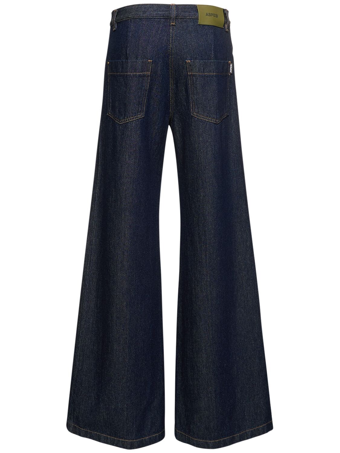 Shop Aspesi Cotton Denim High Rise Wide Pants In Navy